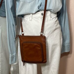 Fossil Genuine Leather Crossbody Bag Brown Cognac